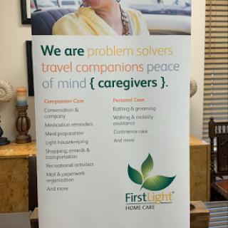A promotional banner for a caregiving service highlighting their commitment to providing peace of mind for families.