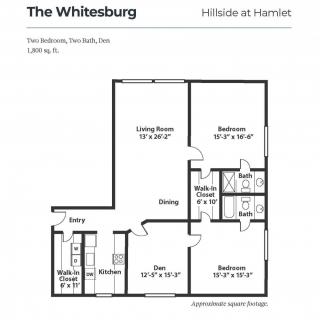 Floor plan of The Whitesburg, a two-bedroom apartment.