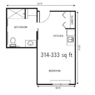 Floor plan of a studio apartment measuring 314-333 square feet.