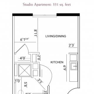 Floor plan of a studio apartment measuring 511 square feet.