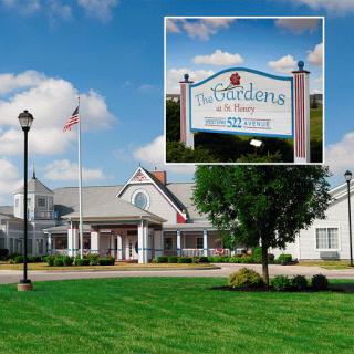 The Gardens, a residential care facility with a welcoming exterior and beautifully maintained grounds.