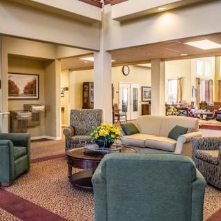 A modern and cozy lobby with comfortable seating arrangements.