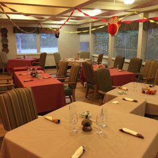 A beautifully decorated dining area ready for a special event.