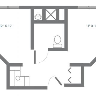 Floor plan of a bathroom layout.