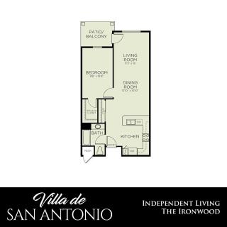 Floor plan of The Ironwood independent living apartment at Villa de San Antonio.