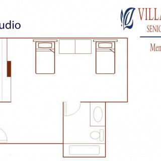Floor plan of a studio apartment layout.