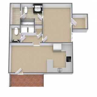 A simple residential floor plan illustrating the layout of various rooms.