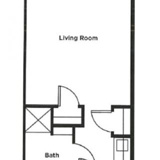 A simple floor plan layout showing a living room and bathroom.