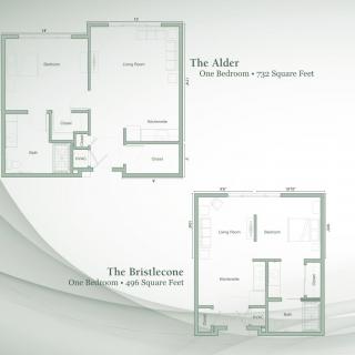 Two-floor plans labeled 'The Aiden' and 'The Brinkstone' showcasing different apartment layouts.