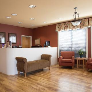 A welcoming reception area with comfortable seating and a stylish design.