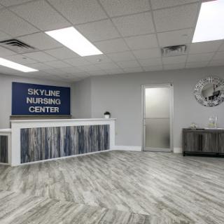 A modern reception area of the Skyline Nursing Center.