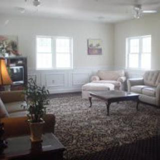 A cozy living room with sofas, a coffee table, and an indoor plant.