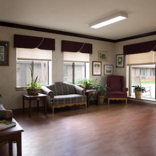 A cozy and well-lit living room space with comfortable seating and decorative plants.