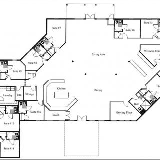 A detailed floor plan depicting the layout of a residential space with labeled rooms and areas.