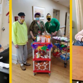 Community members engage in a fun activity, bringing joy with a colorful cart.