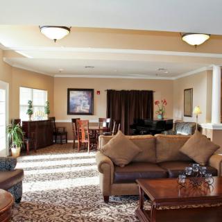 A spacious living room with a cozy sofa, coffee table, indoor plants, and a dining area in the background.