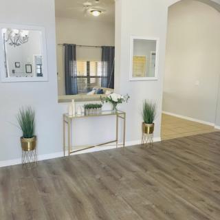 A beautifully designed living space featuring modern decor and natural elements.
