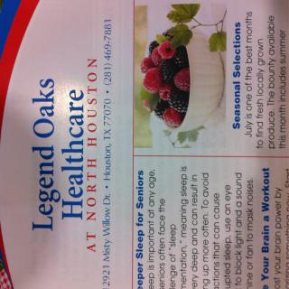 Legend Oaks Healthcare at North Houston information brochure highlighting their healthcare services and amenities.