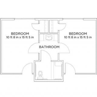 Floor plan featuring two bedrooms and a shared bathroom.