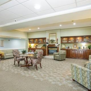 A spacious and welcoming lobby with comfortable seating and elegant decor.
