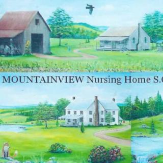 Illustration of a rural nursing home with surrounding countryside.