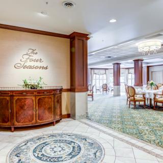 Elegant dining area featuring luxurious decor and a welcoming ambiance.