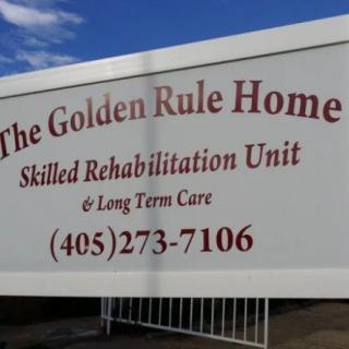 A sign for The Golden Rule Home, a skilled rehabilitation unit and long-term care facility.