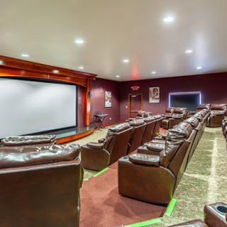A cozy home theater designed for ultimate movie-watching comfort.