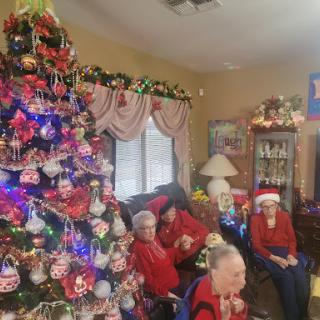 A joyful family gathering celebrated around a beautifully decorated Christmas tree.