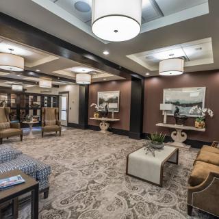 A luxurious lobby area with elegant furniture and modern lighting.