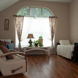 A cozy living room filled with natural light and plants, creating a warm and inviting atmosphere.