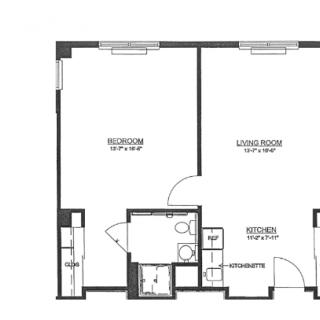 A floor plan depicting the layout of an apartment with labeled rooms.