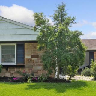 A suburban house with a well-maintained front yard featuring a young tree and lush grass.