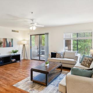 A bright and airy living room featuring modern furniture and plenty of natural light.