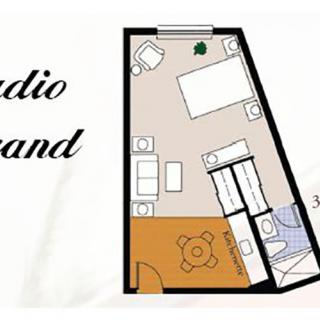 A floor plan layout of a studio apartment.