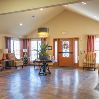 A welcoming lobby area with seating and decor.