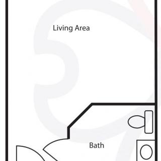 A basic floor plan of a studio apartment with a living area and a bathroom.