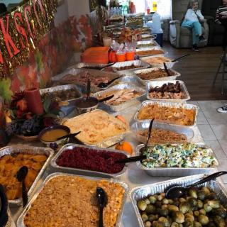 A bountiful buffet spread featuring a variety of delicious dishes.