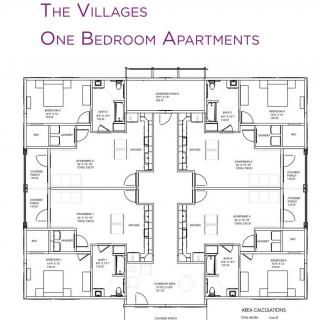 Floor plan for The Villages one-bedroom apartments.