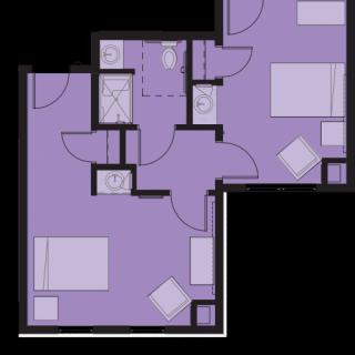 A floor plan depicting the layout of a residential space with multiple rooms.