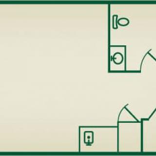 A basic floor plan showing a room with an attached bathroom.