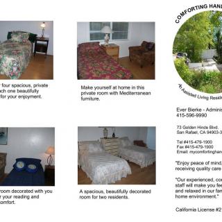 A brochure showcasing various beautifully decorated bedrooms and living spaces for rent.