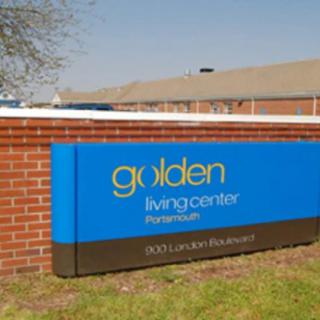 Sign for Golden Living Center located in a healthcare facility setting.