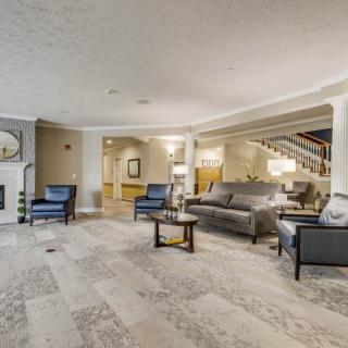 A modern lobby with comfortable seating and elegant decor.