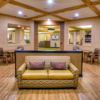 A modern and inviting lobby with seating and stylish decor.