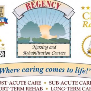 Regency Nursing and Rehabilitation Centers logo with services listed.