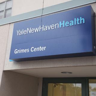 Sign for the Grimes Center at Yale New Haven Health.