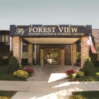 Entrance to Forest View Rehabilitation & Nursing Center with manicured landscaping.