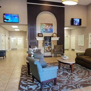 A welcoming lobby area with comfortable seating and modern decor.