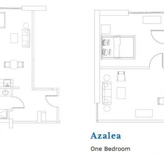 Azalea one-bedroom apartment floor plan.